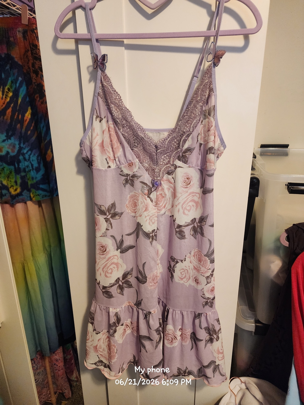 SHEIN Lavender Floral Lace-Trim Chemise